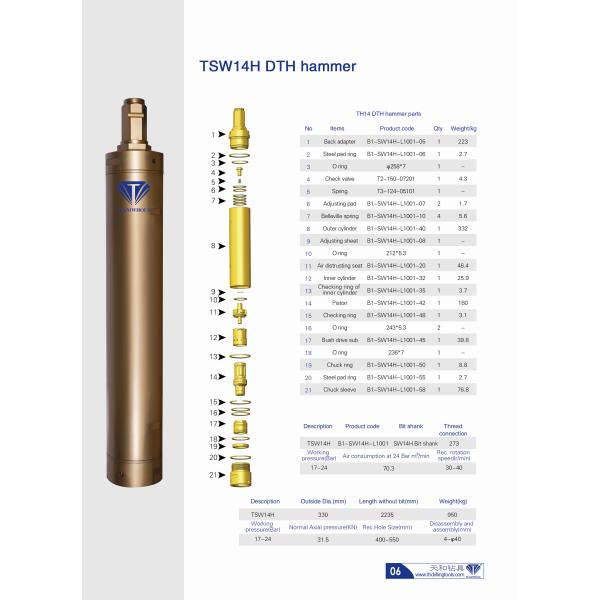 TSW14 Water Hammer Drilling , Reliable Large Diameter Hole Drilling DTH Hammer