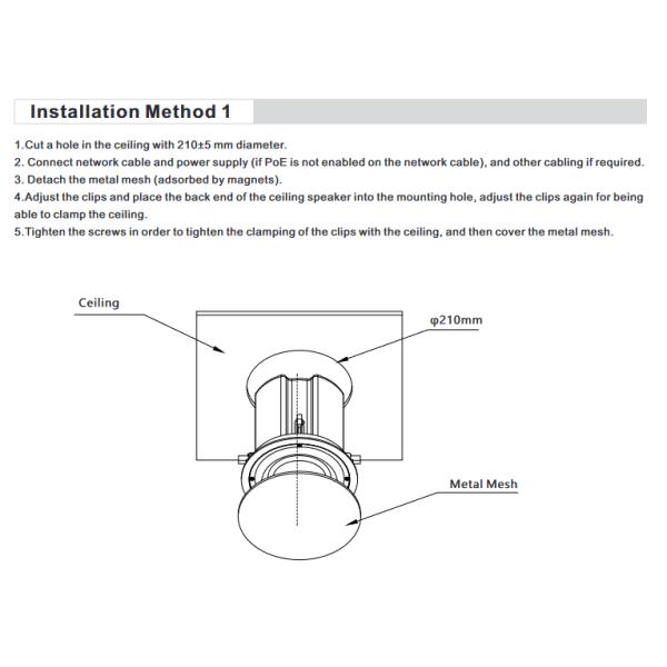 PoE+ SIP Ceiling Speaker 85dB/1m/1W Wall Flush Mount Speakers
