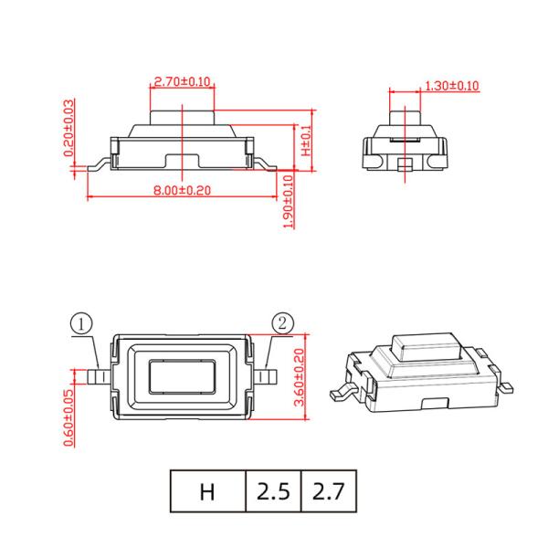 Stainless Steel 4 Pin DIP Tact Switch Through The Hole 6.2x6.2mm