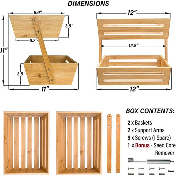 Highly Customized Bamboo 2 Tier Fruit Basket for Kitchen Countertop Storage Organizer