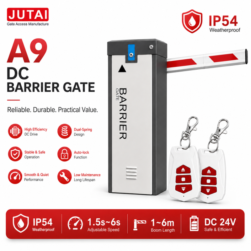 A9 DC Barrier Gate with Brushless Motor, Dual Spring Balance System and 1.5s / 3s / 6s Opening Speed for Parking Access Control