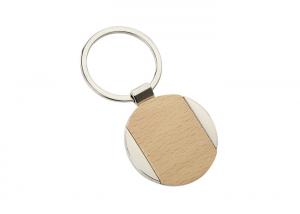 Buy cheap Nickel Iron Beech Wooden Metal Keychain Holder Promotional Round product