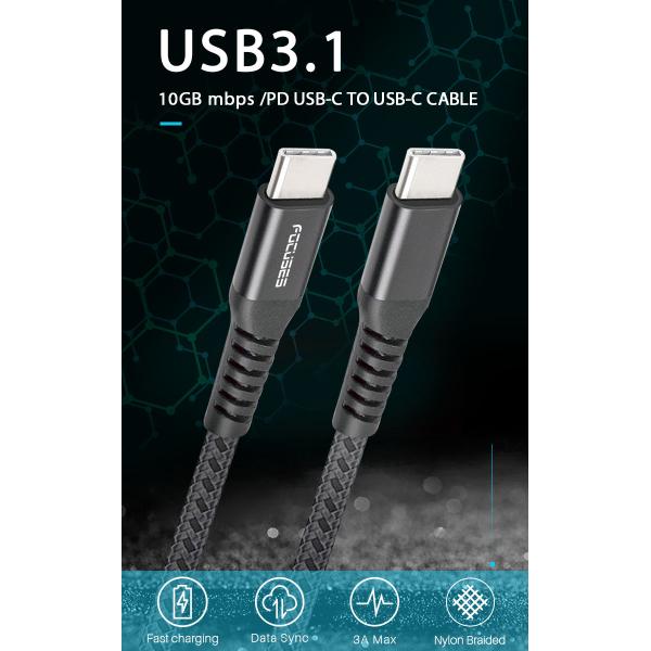 Focuses PD 100W USB Type C To Type C 3.1 Gen 2 Cable For Data Transfer