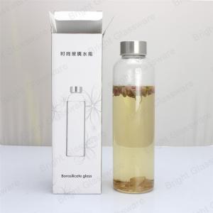 China Customized High quality borosilicate glass water bottle with lid on sale