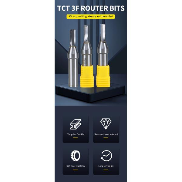 YingBa Cnc Router Bit Cutting Tools Carbide End Mill TCT Straight Bit CNC 3 Flute Router Bits for Wood Woodworking