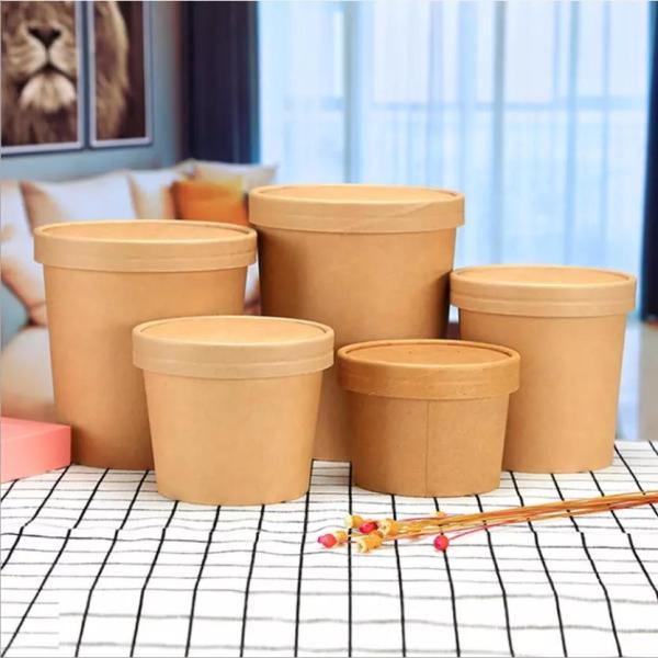Waterproof Food Grade Paper Bowl Brown Takeout Ink Biodegradable Disposable Paper Bowl