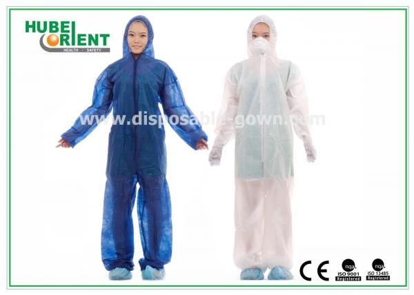 Quality Waterproof Disposable Coveralls With Hood/Nonwoven Breathable Stripping For Food Factory for sale