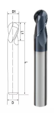 AlTiN Coating 2 Flute Carbide End Mill , Ball Nose Milling Cutter OEM Accepted