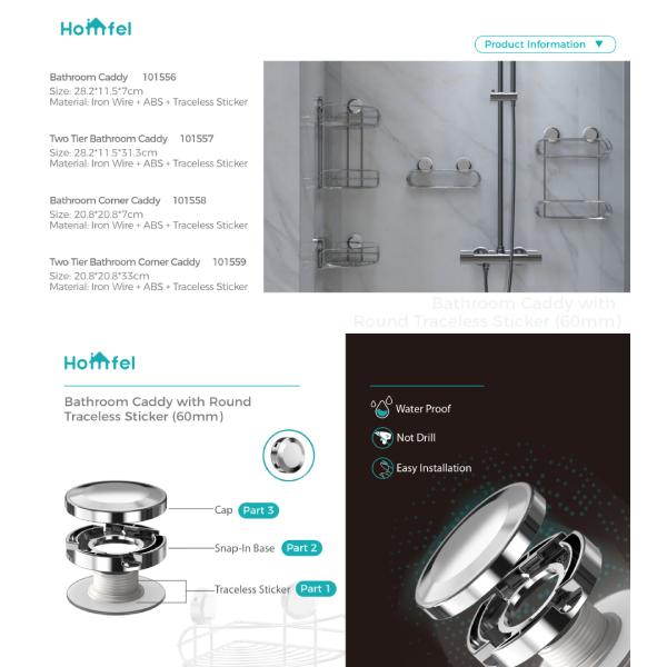 Multi Function Stainless Steel Hanging Shower Caddy With Suction Cup