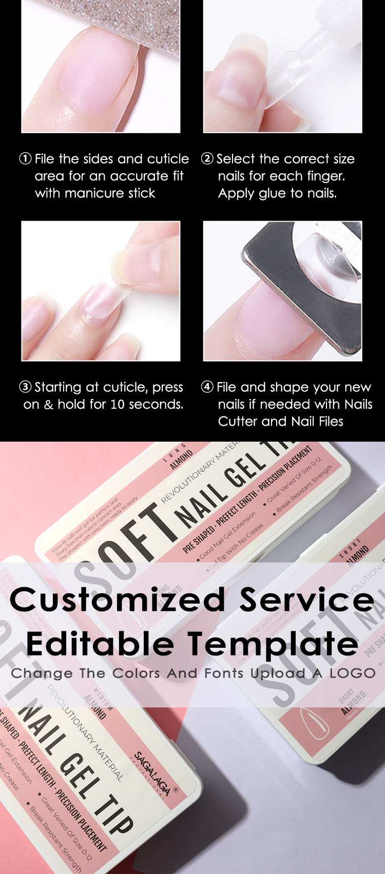 500pcs Transparent Xxxl Natural Long Nail Tips Stiletto Gel Box Full Cover Private Label Press on Soft Gel Tips Nails