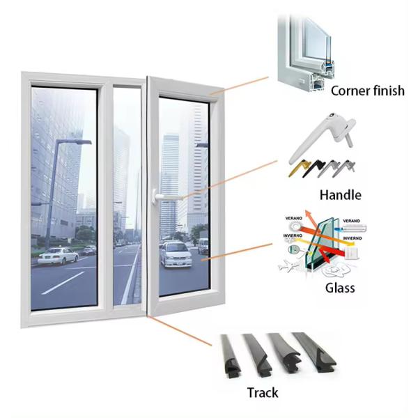 Customized Size PVC / UPVC Casement Windows Hurricane Proof Impact Windows Glass Double Function 37*50