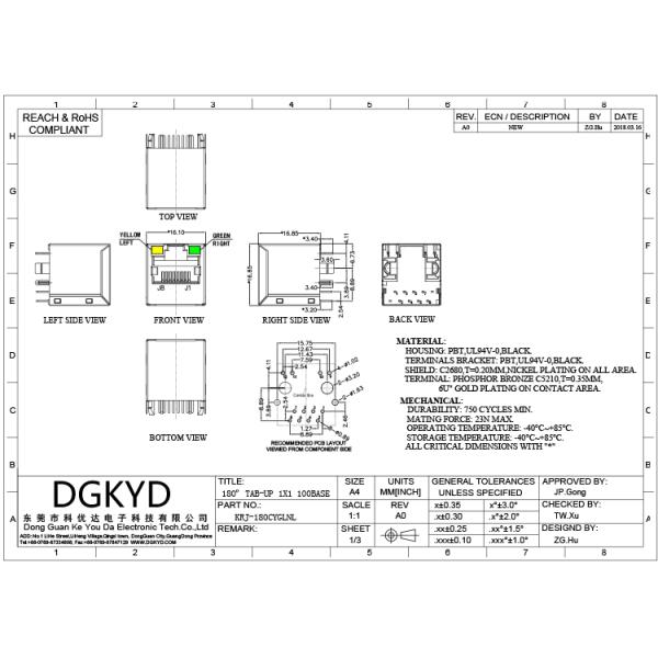 Vertical 180 Degree Ethernet Rj45 Connector Shielded Rj45 Jack With Magnetics