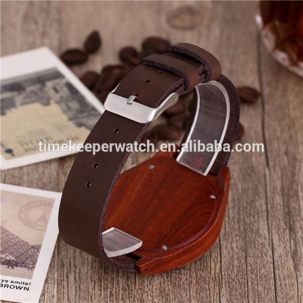 Made out of Red sandal wood 100% nature wooden case with custom dial leather watch strap