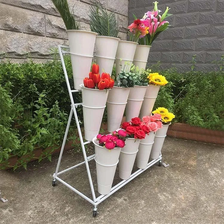 Factory Customized Color Size Florist Shelf Flower Bucket Display Stand Flower Display Rack