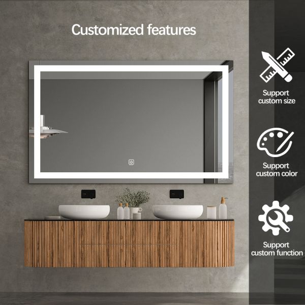 Perimeter Satin LED Border Mirror , Rectangle / Square LED Illuminated Bathroom Mirror