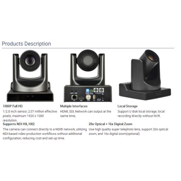 20X HD SDI PTZ Camera Video Professional IP NDI Camera for Broadcasting Video Conferencing Solution