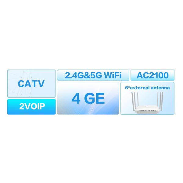 5ghz XPON ONU CATV Dual Band 4GE Wifi 2POTS WDM 2.4G / 5G ZC-521T