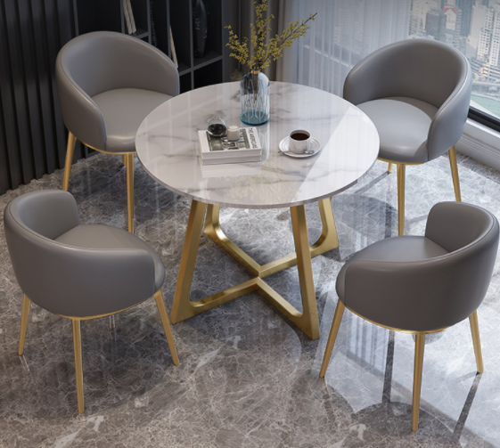 Light Luxury Rock Slab Circle Marble Dining Table Scalable