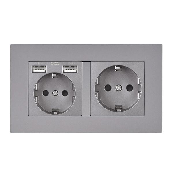 Wall 3 frame power socket eu grounded electrical plug,socket with usb PC panel 258mm*86mm white/black/gold
