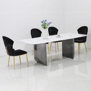 China Arc White Luxury Marble Dining Table With Brushed Black Legs on sale