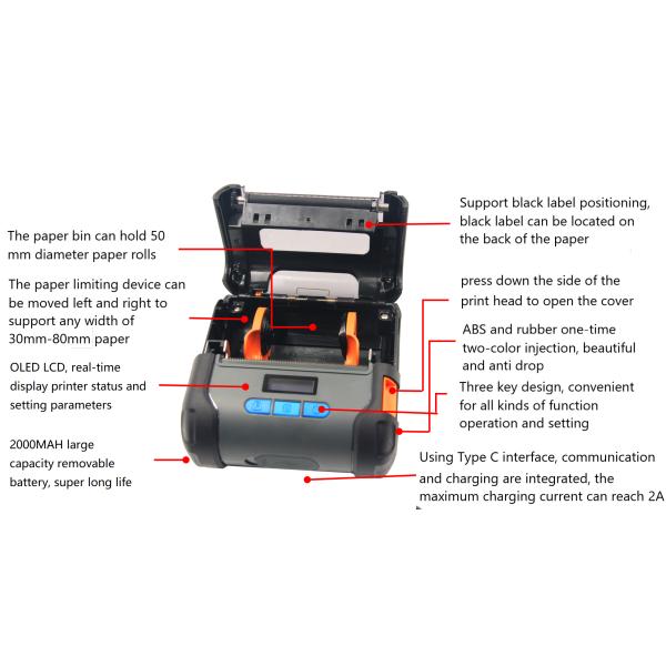 80mm Portable BT Thermal Printer for Android and IOS Mobile Printing Applications