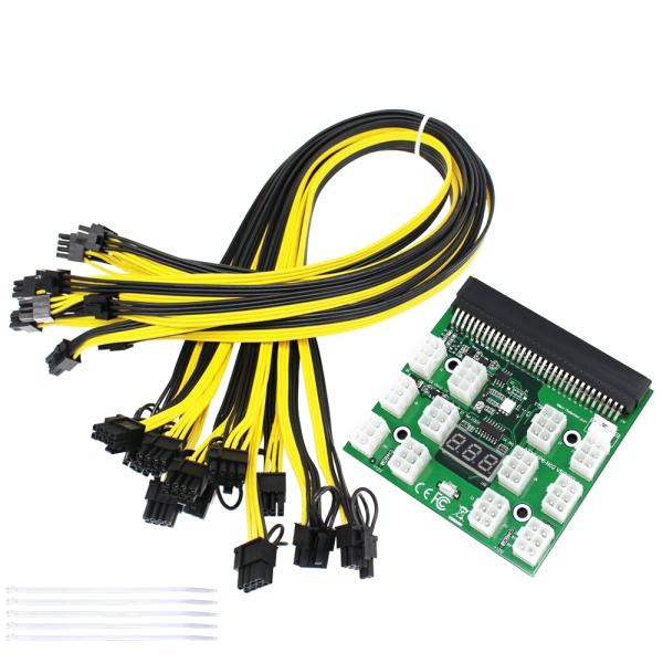 Hot Sale 1200w/750w Breakout Board PCI-E 6pin to 6+2pin Cables for GPU Open Rig Ze + 12pcs 16AWG Computer