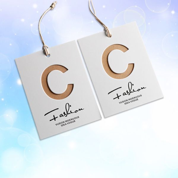 Brown White Round Coated Paper Hanging Tags Customized Recycled