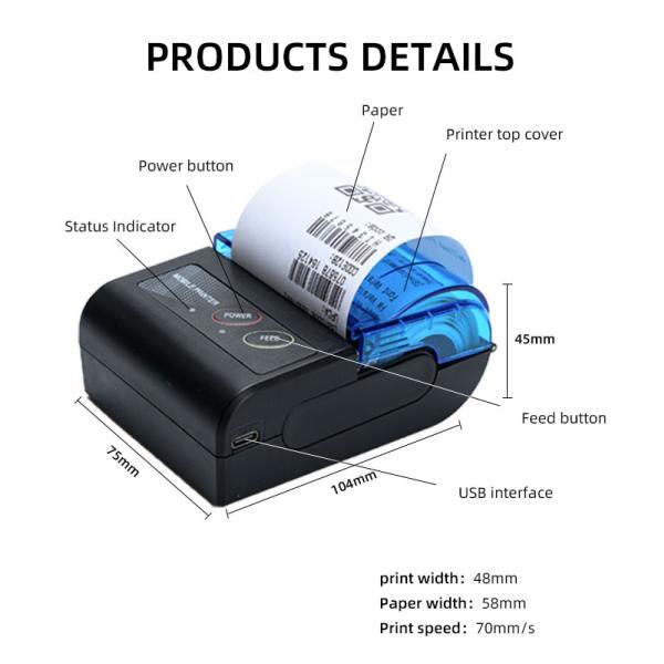 Digital Small Portable Invoice Book Forms 2 Inch 58mm Thermal Printer