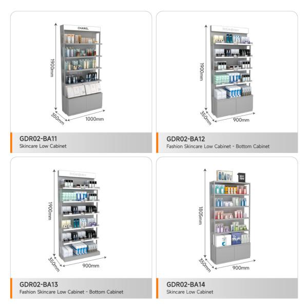Perfume Display Stand Grey Wooden Skincare Cabinet With Light Box For Branded Store Stand And Branded Display Showcase