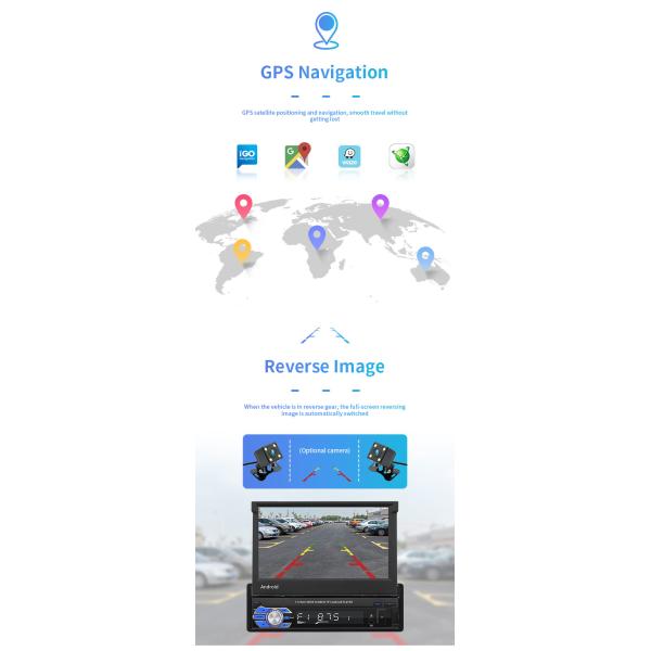 GPS Car Mount Tablet Android 1 DIN Auto Retractable Screen Car Player Bluetooth