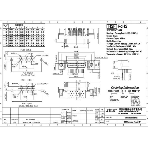 SCSI 26Pin 50Pin 68Pin Female And Male Connector CA Type And Normal Type Right Angle DIP Type for Electronic PCBA