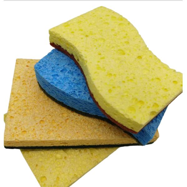 Biodegradable Wood Pulp Sponge Cloth Blue Yellow Compostable