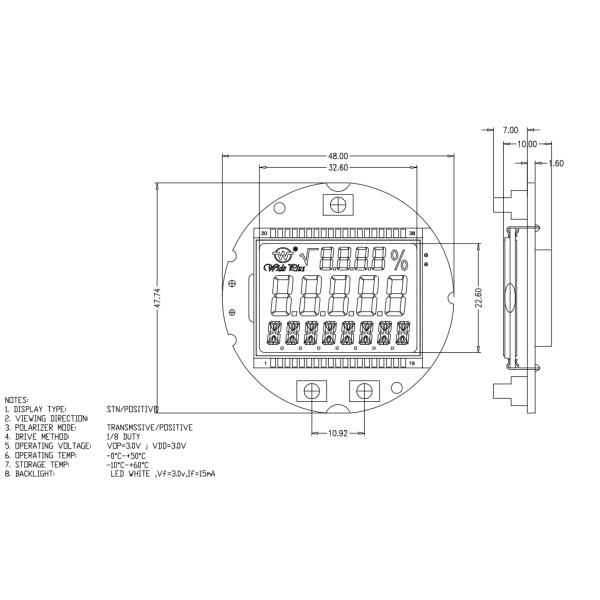 White Led Backlight Transmissive 6 O'Clock STN Seven Segment Lcd Module