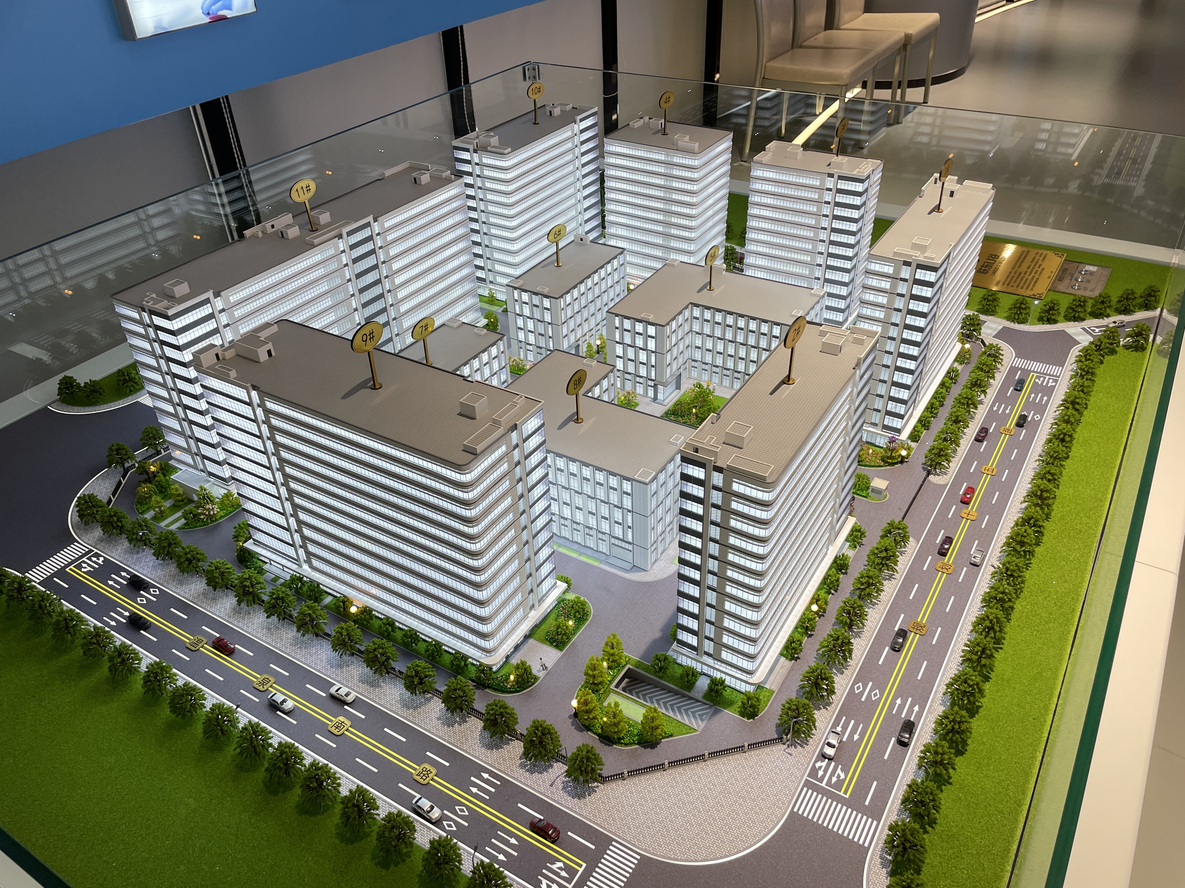 Detailed streetscape of architectural model