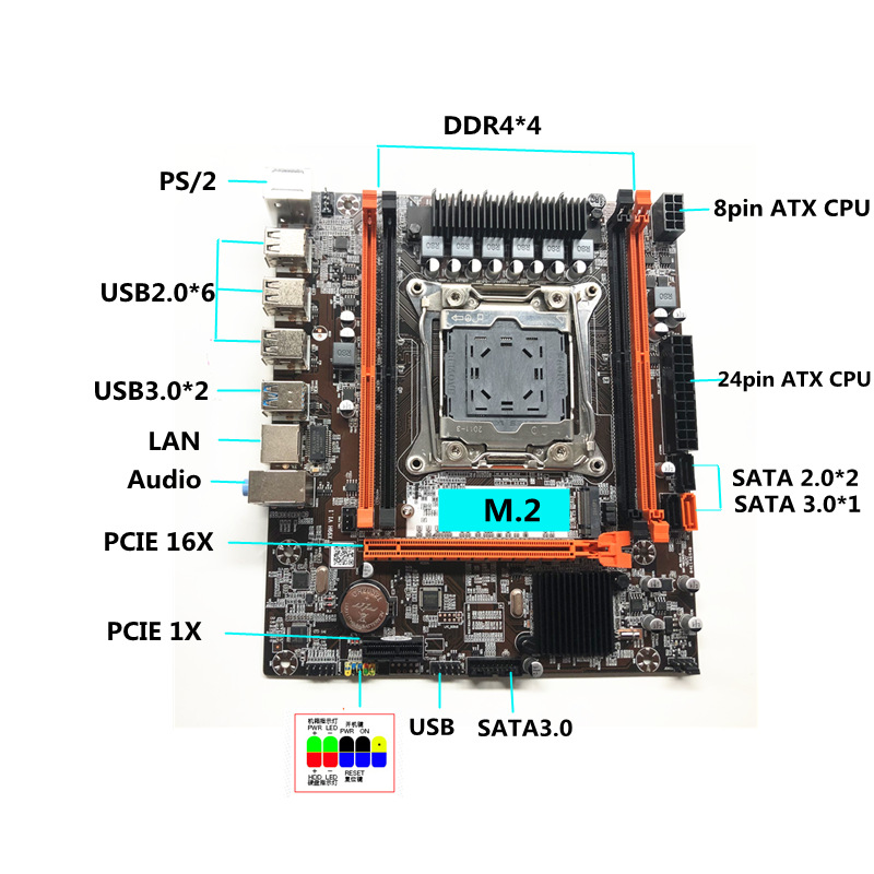 Customized X99H desktop computer motherboard LGA-2011-3 needle X99H motherboard E5 CPU DDR4 ram M2 SSD