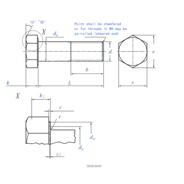 DIN931-1 ISO4014 Industrial Bolt Partially Threaded Dacromet Silver Gray Class 8.8 10.9