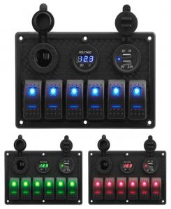 Buy cheap Waterproof Marine Boat Rocker Switch Panel 6 Gang With Dual USB Socket 3.1A Volt Meter Blue LED Light product