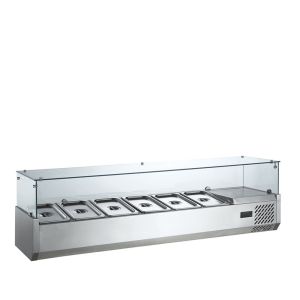 Commercial Double-Temperature Glass Cooler Counter Open Vegetable Salad Display