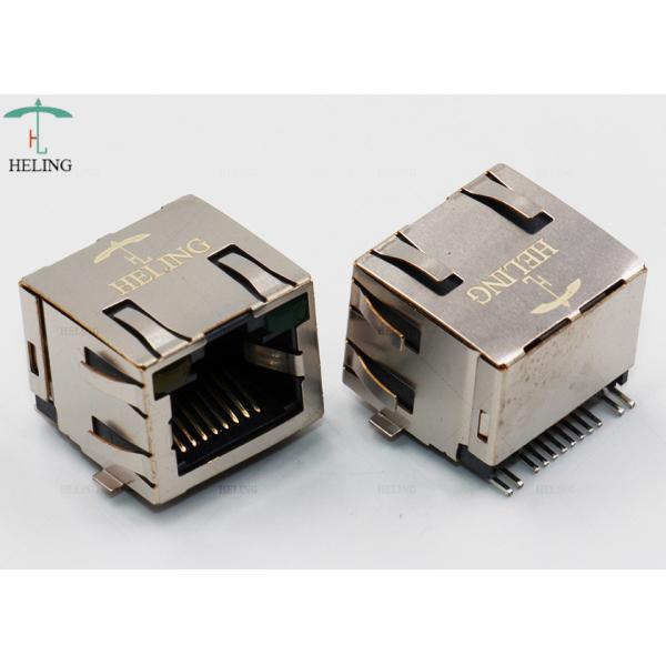 R / A 50U" Gold Plating Contact Terminal RJ45 SMT Connector Single Port Shielded