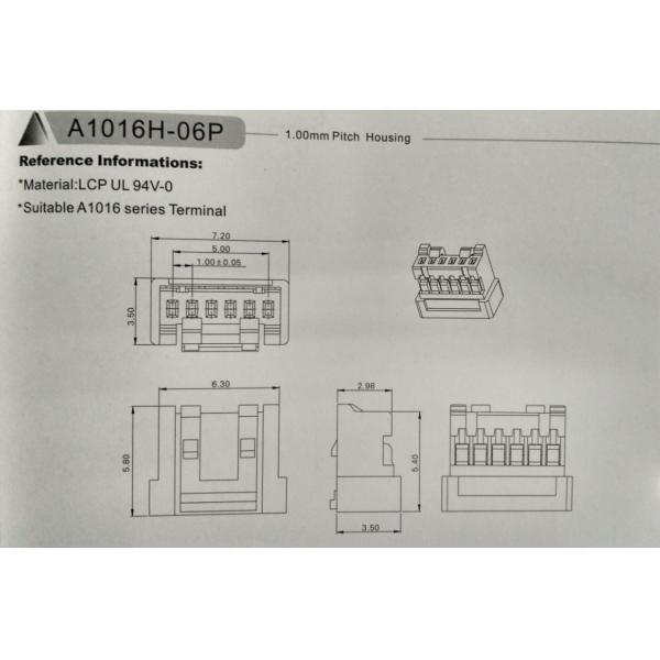 1.00mm Pitch Circuit Board Wire Connectors Crimp Housing Single Row 6 Position