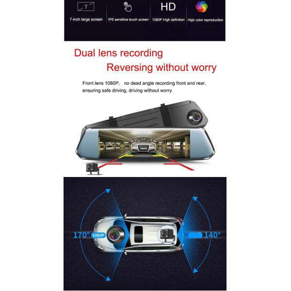 Mirror Backup 1080P OEM ODM Full HD Dash Cam 7" IPS Touch Screen