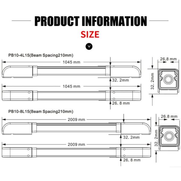 Safety Light Curtain Anti Pinch Photocell 2m 8 Beams For Industrial PVC Fast Door