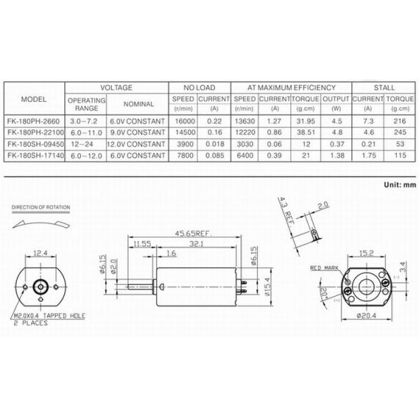 Carbon Brushed Motor FK-180SH 3V / 6V / 12V 20mm For electric toothbrush, razor, Model Toy Micro DC Motor