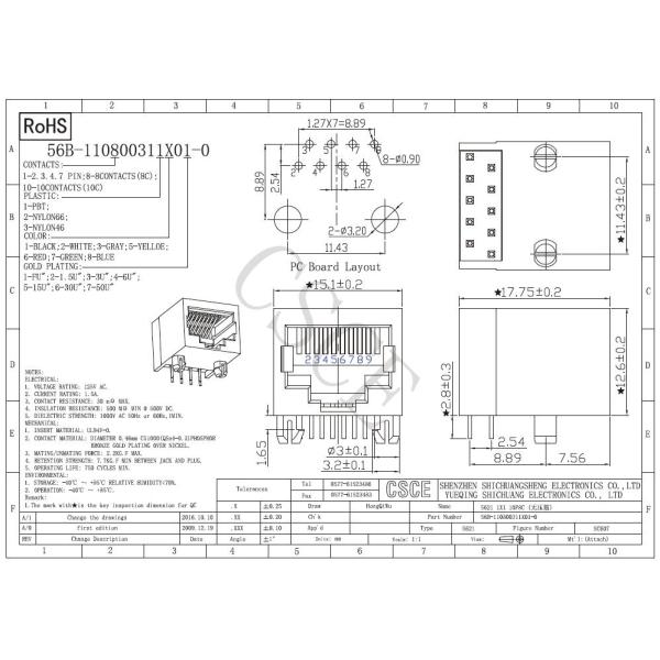 High Performance Network Connector RJ45 Modular Jack 10P8C Mating / Unmating Force 2.2KG.F MAX
