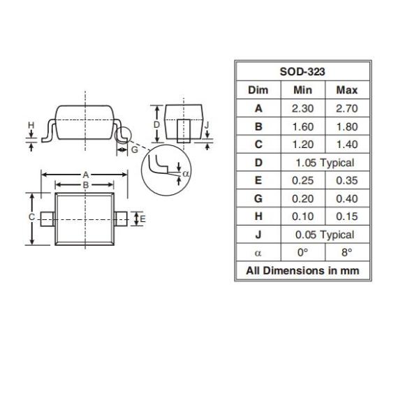 BAT42WS-7-F Schottky DIODES 30V 200mA Surface Mount Package SOD323