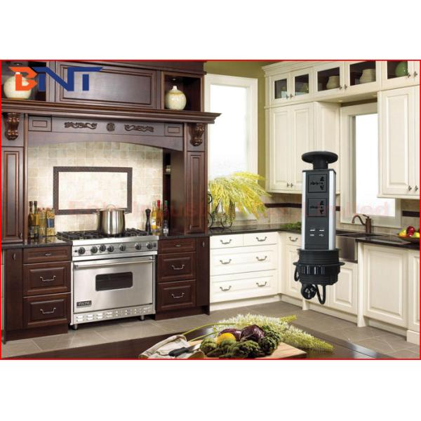 Aluminum Alloy Shell Vertical Pull Up Power Socket With 2 USB Charger