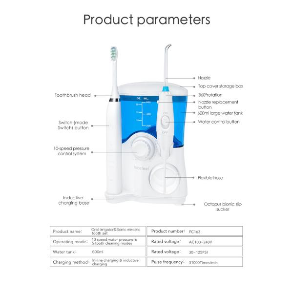 18W 30-120psi All In One Toothbrush And Flosser FDA Approved ABS PC Material