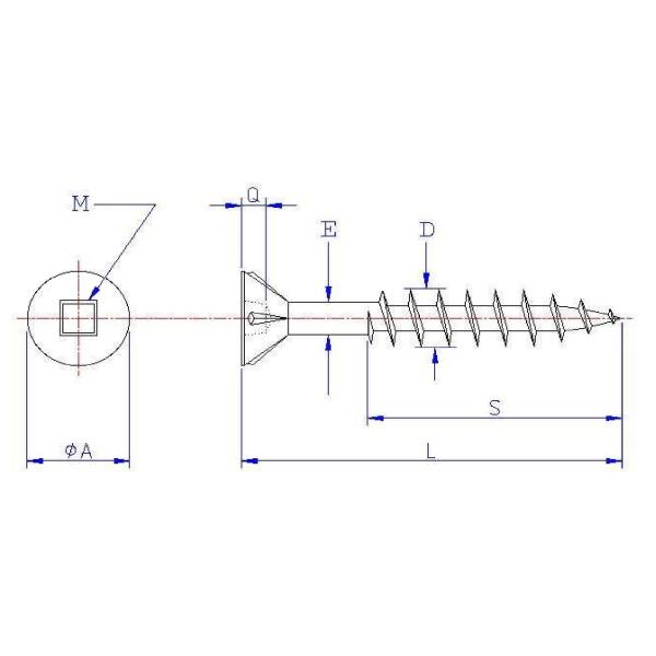 Double Starts Coarse Thread 304 Stainless Steel Decking Screws Square Drive Flat Head