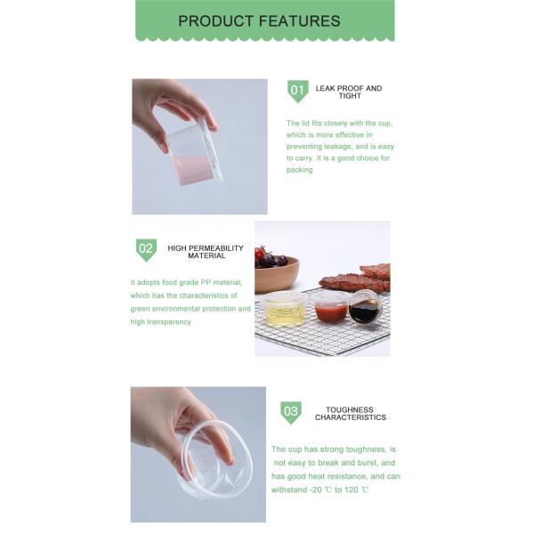 Clear Plastic Mini Disposable Sauce Cup Leak Resistant With Lid