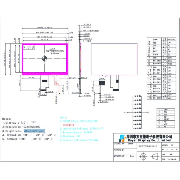7 Inch 1024x600 TFT LCD Display GT911 Drive IC With Optional Touch Panel